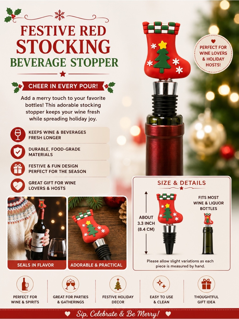 Festive Red Stocking Beverage Stopper